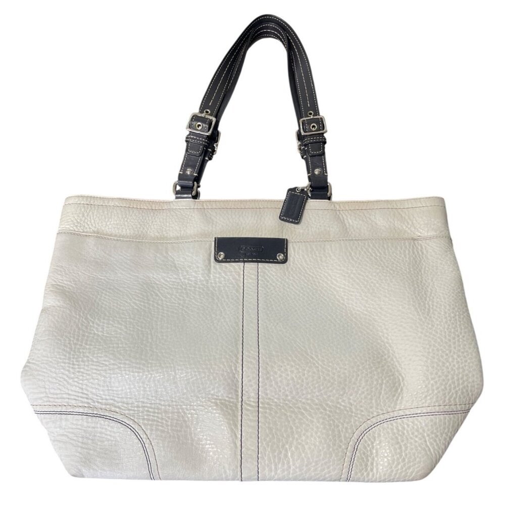 Coach Hamilton Tote Bag Pebble Leather Off-White With Black Handles